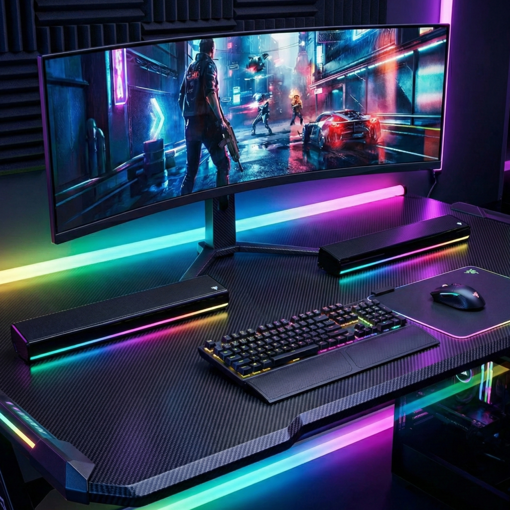 setup rgb con parlantes inalámbricos fantech GrooveBar pro
