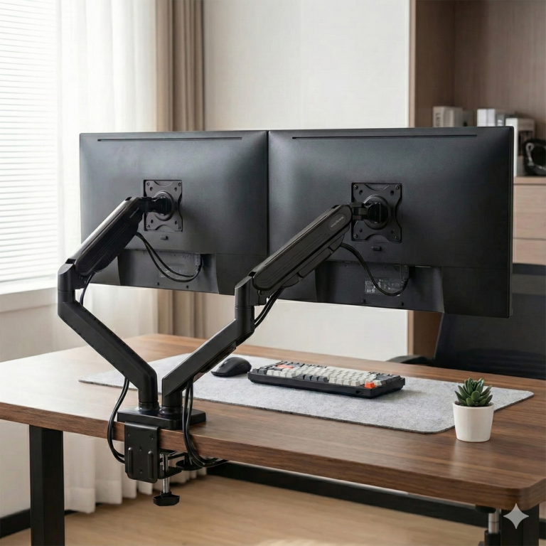 setup con soporte de monitor brazo pistón